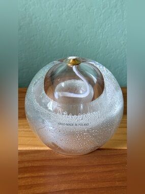 Hand Made in Poland Art Glass Oil Lamp Bubble Glass Sphere 4.25”